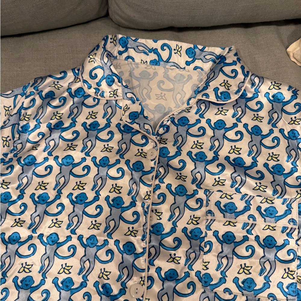 Blue Monkey Print Pajama Set